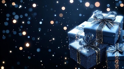 Abstract digital art showing gift cards merging with snowflakes and holiday lights, symbolizing seamless gifting solutions, holiday tech concept