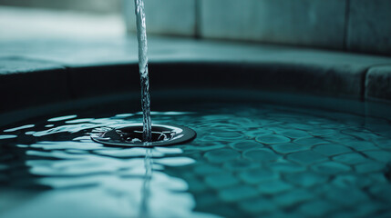 A pristine bathroom sink drain, with water running smoothly down the hole, symbolizing professional unclogging and excellent water flow.