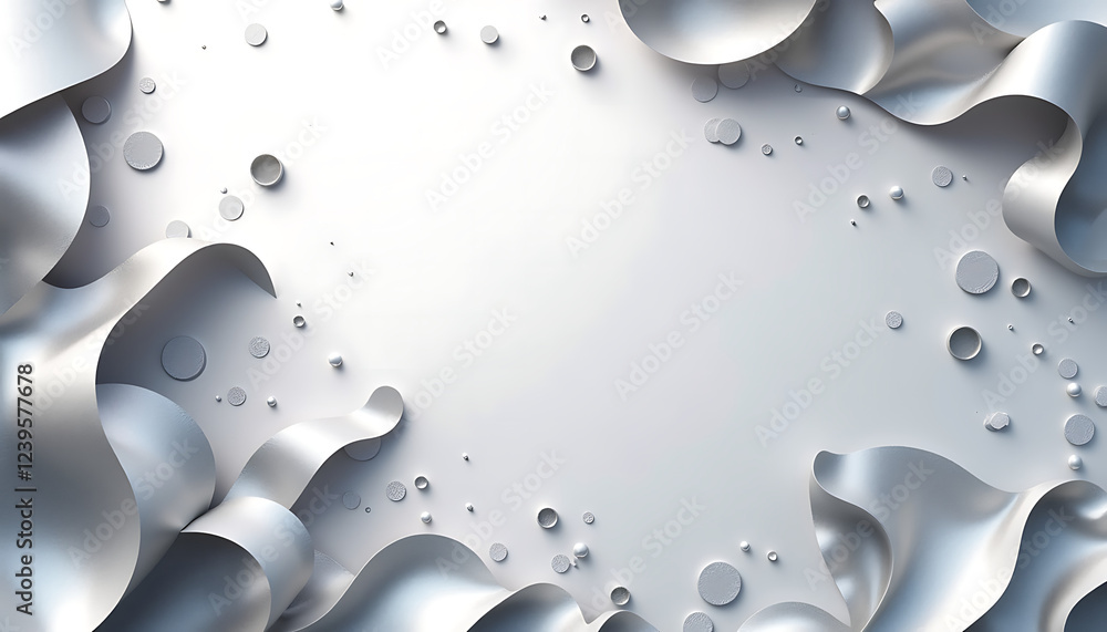 Poster abstract silver ribbon design with circular shapes on a light background