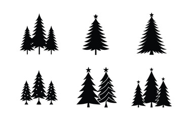 Simple Black and White Christmas Tree Silhouettes
