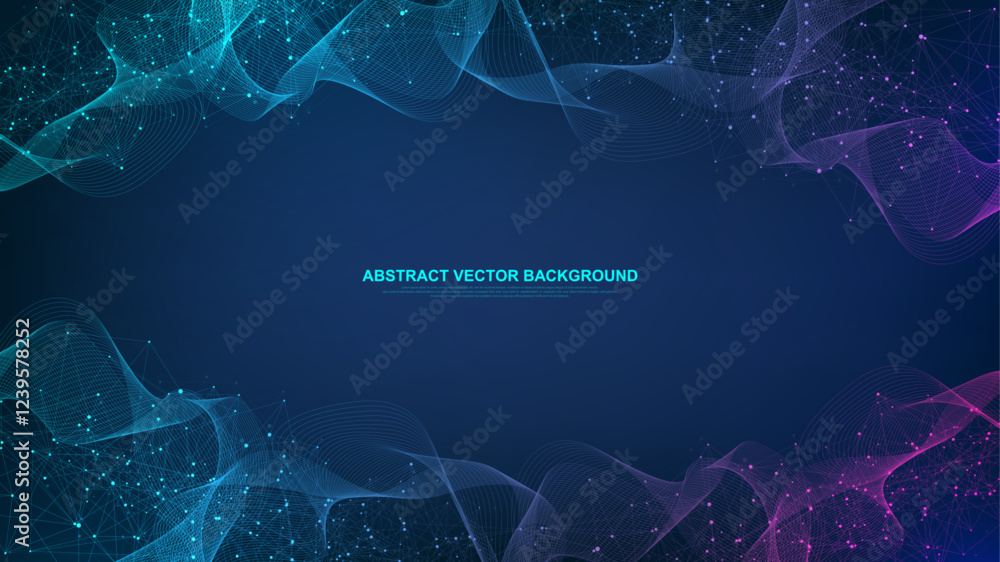 Fototapete Global network connection concept. Big data visualization. Social network communication in the global computer networks. Internet technology. Business. Science. Vector illustration