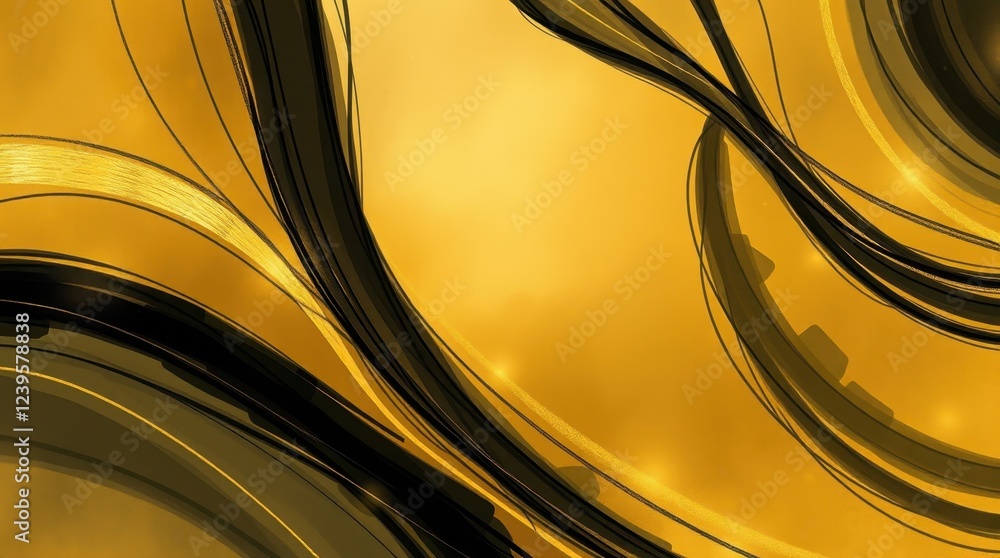 Poster vibrant golden swirls create a mesmerizing abstract artwork showcasing fluid shapes and dynamic move