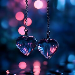 Romantic Glass Heart Necklaces with Bokeh Lights – Elegant Valentine's Day Jewelry