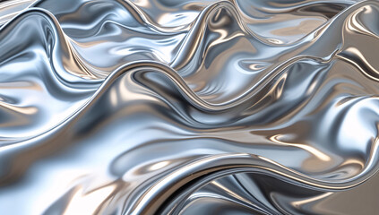High-Quality 3D Render of Glossy Silver Metal Fluid with Chrome Mirror and Water Effect – Abstract Textured Background for Commercial Use, Aesthetic Design, and Advertising