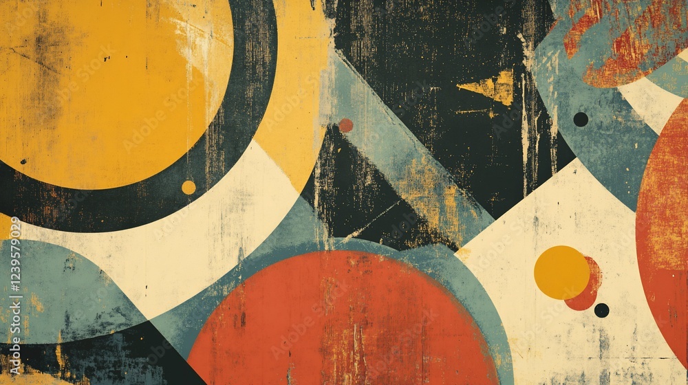 Poster geometric shapes and bold color composition with texture for backgrounds