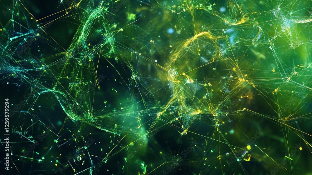 Aufkleber interconnected network of lines and particles on a green background