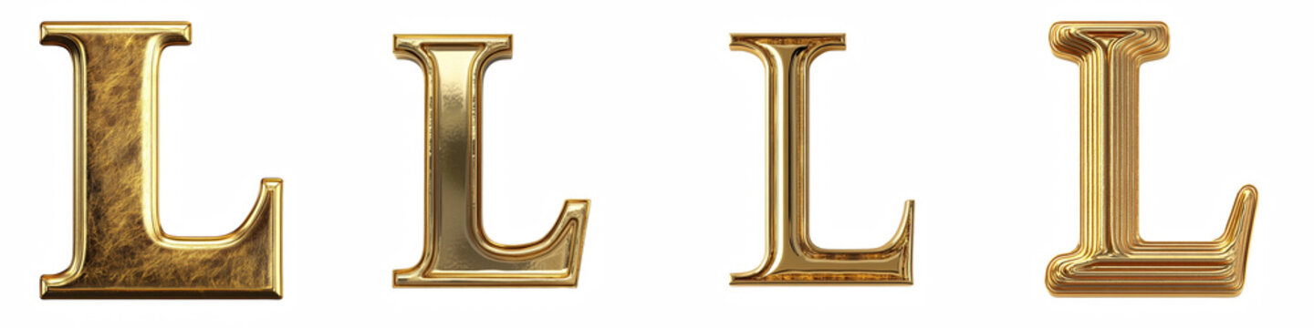 Alphabet L, made of Gold Block with engraved lines, Logo design, letter, isolated on a transparent background