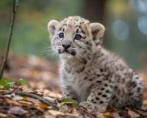 Obraz premium Adorable Cheetah Cub Sitting in the Forest