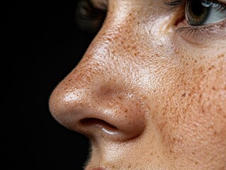 Naklejka premium Close-up of a person's face with freckles