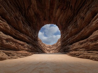 A sandstone cave opening to a bright sky