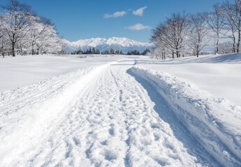 Fototapeta premium Snow covered path leading to mountains