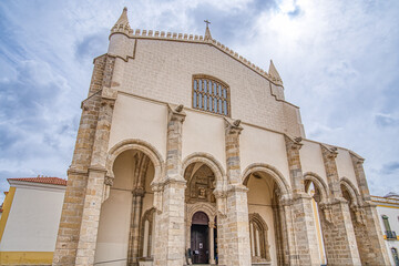 The facade of the Igerja e Mosteiro de Sao Francisco in Evora, Portugal
