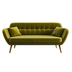 Fototapeta premium Elegant Olive Green Sofa with Wooden Legs on White Background for Modern Living Room Decor isolated