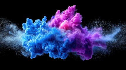Fototapeta premium Blue and purple ink explosion against black. Abstract background design