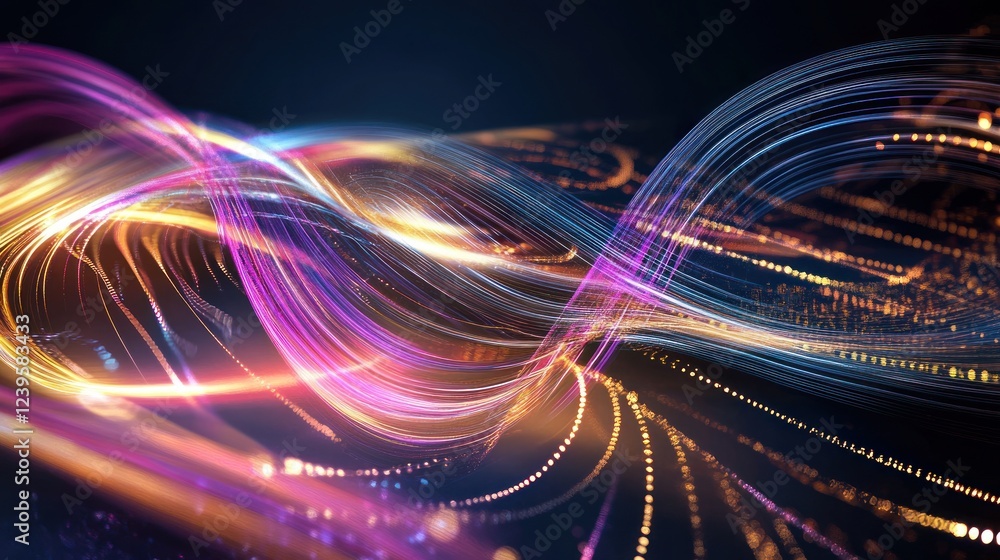 Aufkleber abstract luminous waves with vibrant colors and dynamic motion on dark background