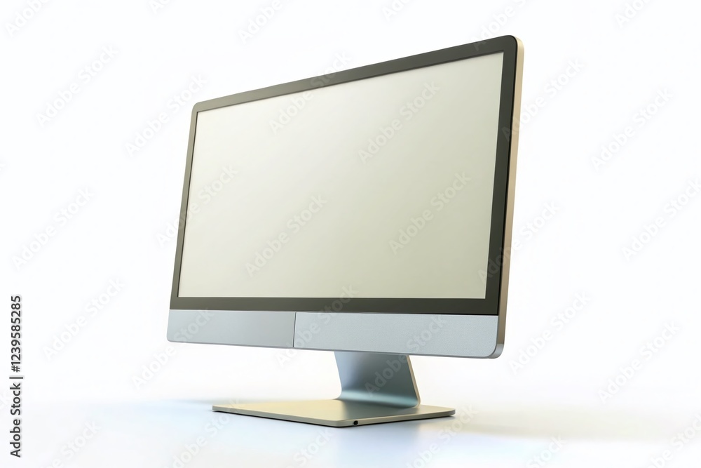 Poster 3d computer monitor with blank display on white background