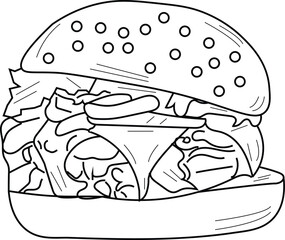 the illustration of delicious cheese burger with a thick meet and melting cheese.