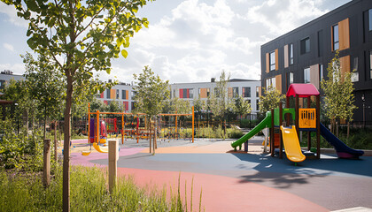 Colourful outdoor playground for children in residential area