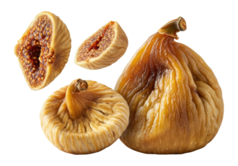 Dried and fresh figs on transparent background showcasing their texture