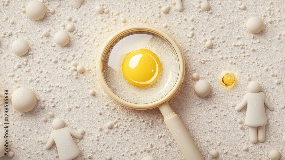 Poster human resources magnifying glass highlighting yellow object on textured surface, surrounded by small