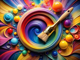 Abstract Art: Paintbrush and Circular Shapes
