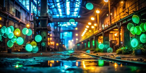 Obraz premium Abstract Blue Green Bokeh Urban Exploration Background - Stock Photo