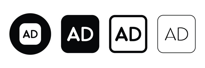 Set of advertisement icon collection. Ad text in square box. marketing, promotion, ad symbol. Vector Illustration.