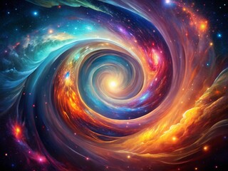 Abstract Cosmic Swirl Galaxy Background: Vibrant Nebula Colors, Right-Aligned Composition with Copy Space