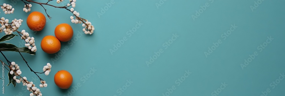 Leinwandbilder vibrant oranges and delicate flowers arranged on a teal surface for a fresh and colorful display in 