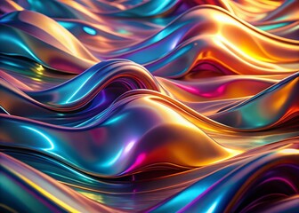 Abstract Holographic Fluid Wavy Background: Futuristic Metallic Texture for Sci-Fi Designs