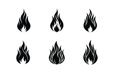 Six stylized fire icons on a white background