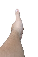 Affirmative gesture with isolated hand signal against solid black backdrop