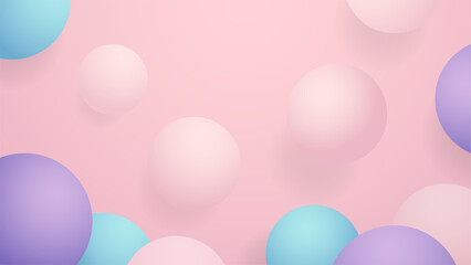 A delightful composition of 3D rendered spheres in soft pastel shades against a gentle pink background.  This image evokes a sense of calm and playfulness, suitable for a variety of creative projects.