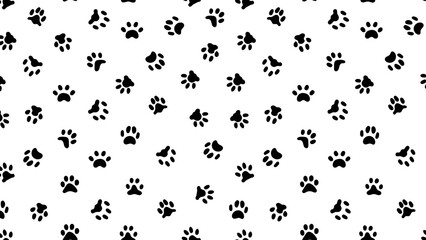Black paw print seamless pattern on a white background.  Animal print, pet, dog, cat, cute, repeat, tile, texture, vector, illustration. © Angelo