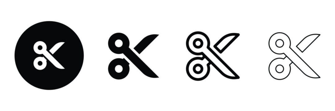 Set of crop clip cut icons collection. Scissor, Cutting, Editing, Trimming symbol. Vector Illustration.