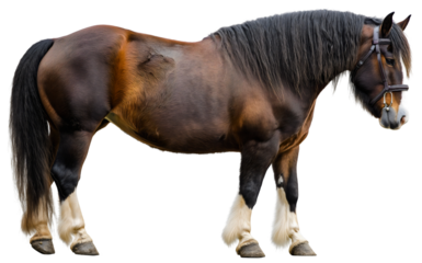 Isolated Portrait of a Beautiful Black Shire Horse Standing Outdoors on a White Background