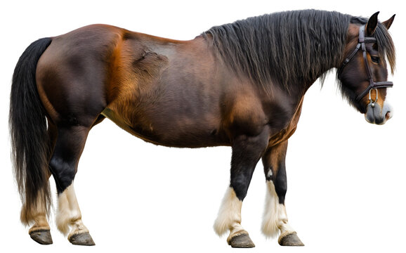 Isolated Portrait of a Beautiful Black Shire Horse Standing Outdoors on a White Background