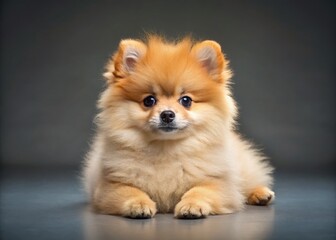 Adorable Golden Pomeranian Puppy on a Neutral Background