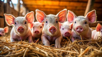 Adorable Piglets Snuggling in a Rustic Wooden Pen - High-Resolution Stock Photo