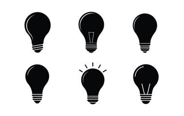 Set of Simple Black and White Lightning Bolt Icons