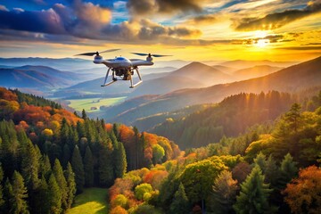 Fototapeta premium Aerial drone footage of a landscape with trees and mountains