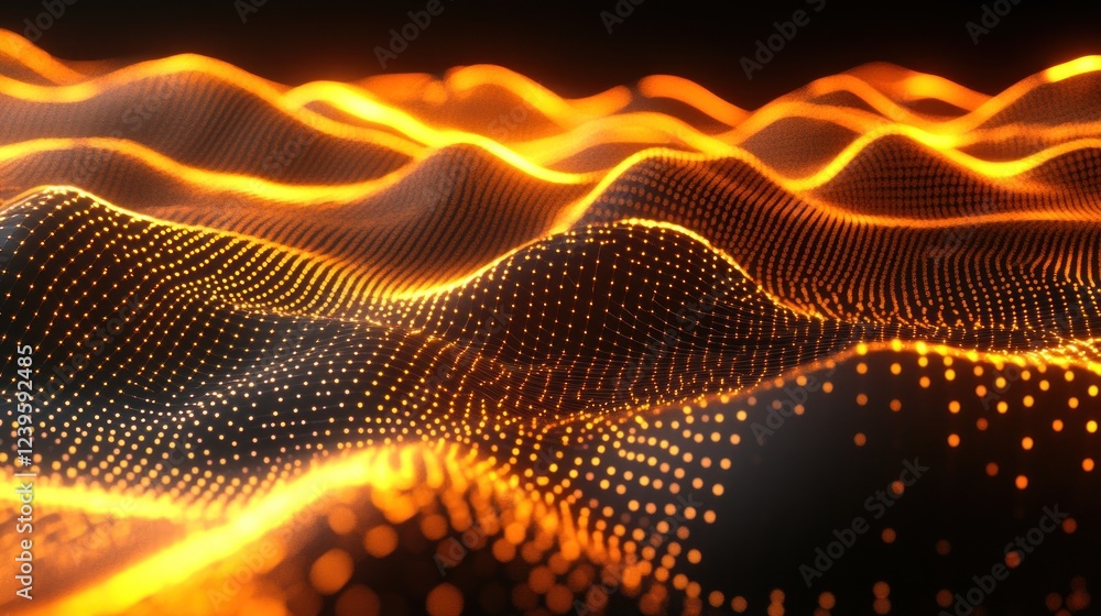 Poster abstract digital data waves with glowing points on a dark background