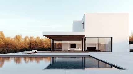 A contemporary luxury residence featuring minimalist design and expansive open spaces.