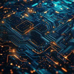 Glowing Circuit Board, Technology, Abstract Background, Digital