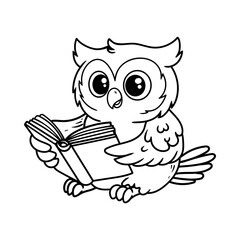 fun owl reading a book cartoon character isolated drawing line style sketch classic vintage design illustration