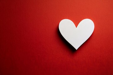 Obraz premium A graceful, solitary heart sits on a deep, bold red background, softly illuminated by diffused light, offering ample room for copy