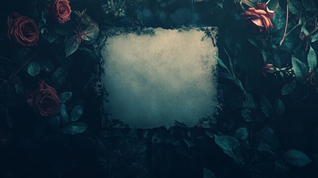 A textured background featuring vintage roses with an empty greeting card, great for romantic or sentimental notes