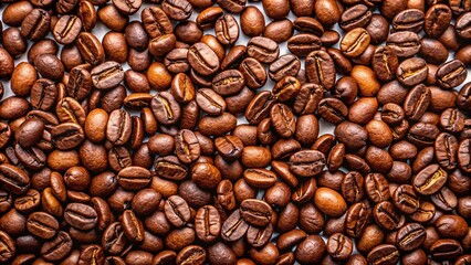Obraz premium Aerial View of Coffee Beans Isolated on White Background - High-Resolution Stock Photo