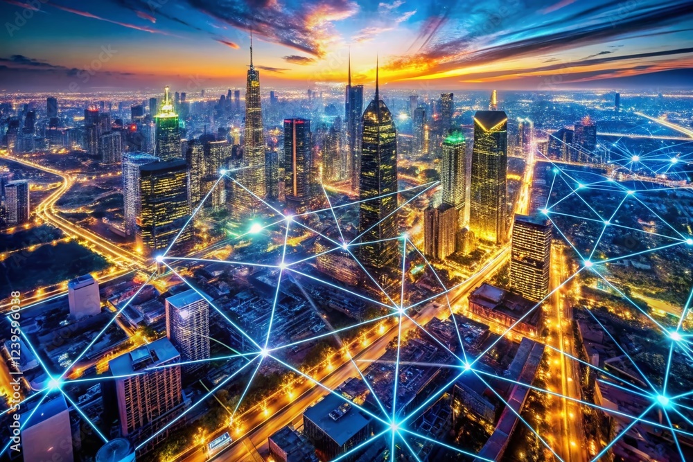 Poster aerial view of geometric digital grid pattern