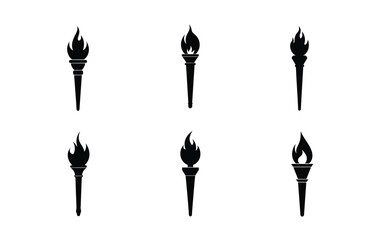 Six Simple Black Torch Icons on White Background